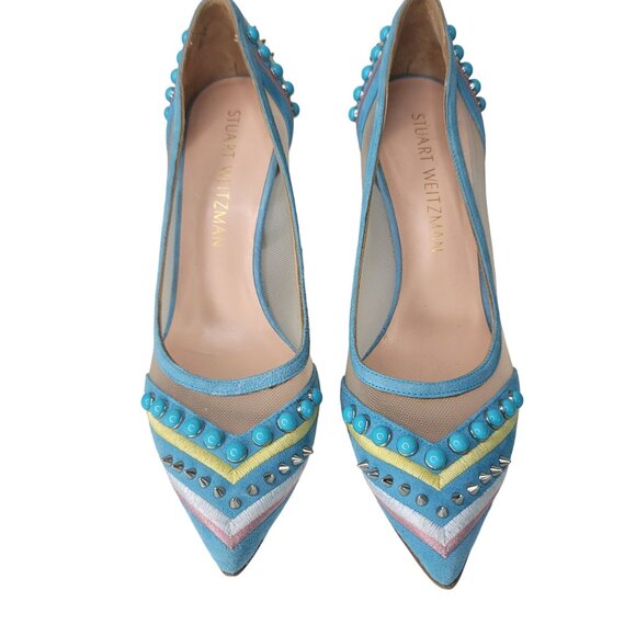 Stuart Weitzman cotton candy Heels blue Studded Beaded Mesh Multicolor Size 5.5 - Picture 4 of 8